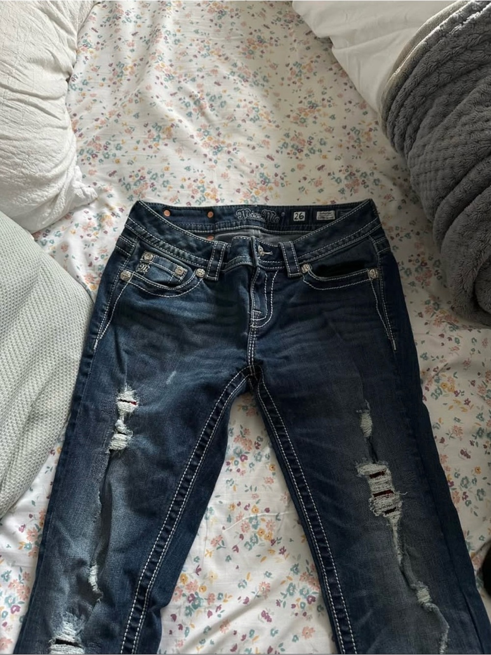 Miss Me Dark Blue Distressed Straight Leg Jeans